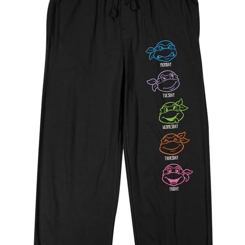 TMNT Classic Retro Cartoon Neon Character Heads Men's Black Sleep Pajama Pants2