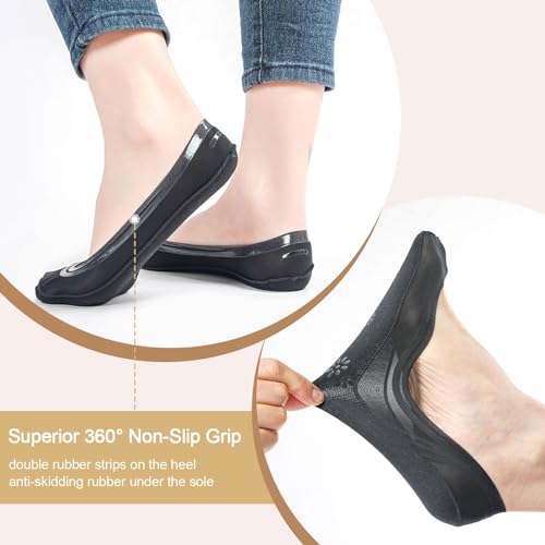 Image of No Show Socks Womens for Flat Ultra Low Cut Non Slip Footies 6 Pairs | Thin Liner Nylon Footies,Invisible No See Short Low Ankle, Ballet Flat Loafer Heel,Non Slip Socks Size 5-8 /8-10