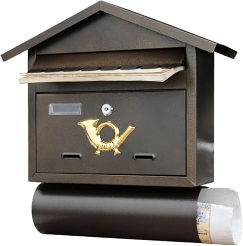 Buzón de Pared - Buzón de Pared marrón, buzón de Correo de Estilo nórdico Elegante con Tubo de periódico y Ventana de visualización, Organizador de Correo con Cerradura
