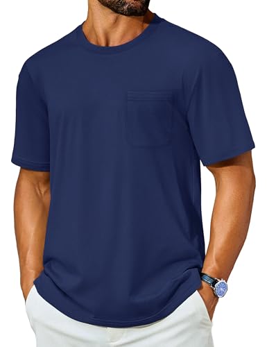 Cotrasen Mens T-Shirts Cotton Short Sleeve Pocket Tee Shirt Casual Crew Neck Moisture Wicking Soft Basic T Shirts