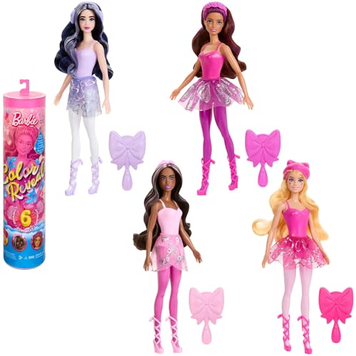 Barbie - Color Reveal Serie Ballerina Assortimento, Bambole Ispirate Al Balletcore Con 6 Accessori A Sorpresa Da Scoprire Con Effetto Cambia Colore, G