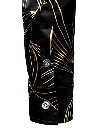Image of ZEROYAA Men's Luxury Printed Silk Like Satin Button Down Dress Shirt for Party Prom
