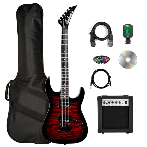 Image of Jackson JS Series Dinky JS11Q Electric Guitar - Transparent Red Bundle with Amplifier, Gig Bag, Tuner, Strap, Cable, Picks, and Austin Bazaar Instructional DVD