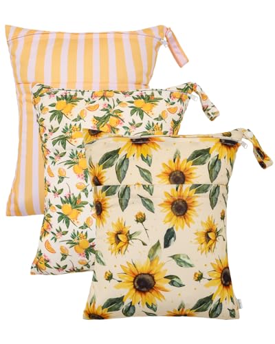 Image of babygoal Wet and Dry Pockets for Baby Nappies, Washable Travel Bags, Beach, Pool, Gym Bag for Swimsuits and Wet Clothes, with Two Zip Pockets, Girl colour: 43, 30cm x 36cm, Wet and Dry Bag