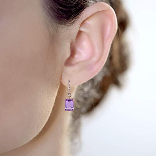 10k Rose Gold Emerald-Cut Amethyst and White Topaz Dangle Earrings4