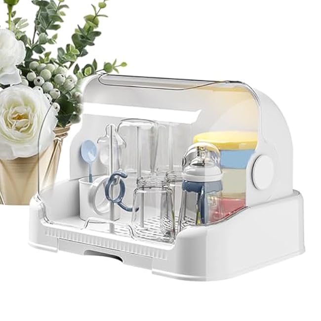 Babies Bottle Countertop Drying Rack - Dustproof Bottle Storage with Removable Drip Tray | Good Sealing Protection Durable Countertop Rack for Bottles Teats Cups