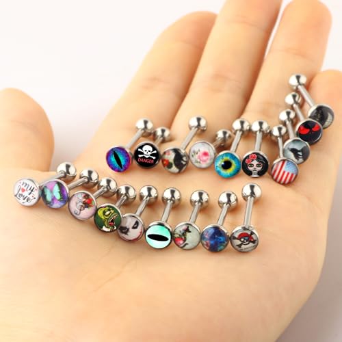 Lot of Surgical Steel Metal Tongue Rings Barbells Tongue Piercing Bar Nasty Wordings Picture Logo Signs 14g - Length 5/8" or 16mm3