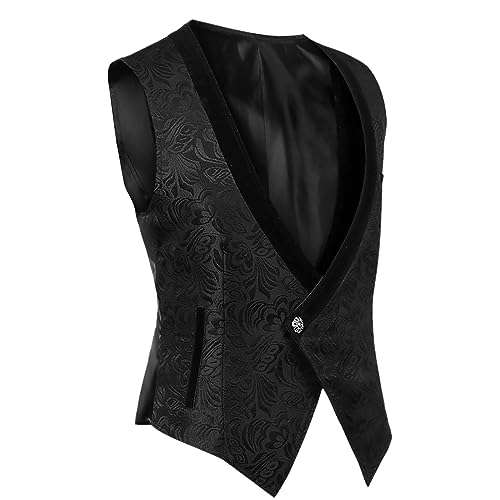 Cambkatl Mens Victorian Vest Steampunk Gothic Suit Vest Slim Fit Brocade Paisley Floral Jacquard Waistcoat3
