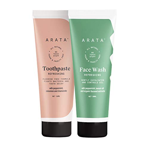Arata Natural Face Wash(50 Ml) & Toothpaste(50 Ml) Combo || All-Natural & Cruelty-Free || Facewash - Gently Exfoliates & Controls Oil || Toothpaste - Fluoride-Free Formula