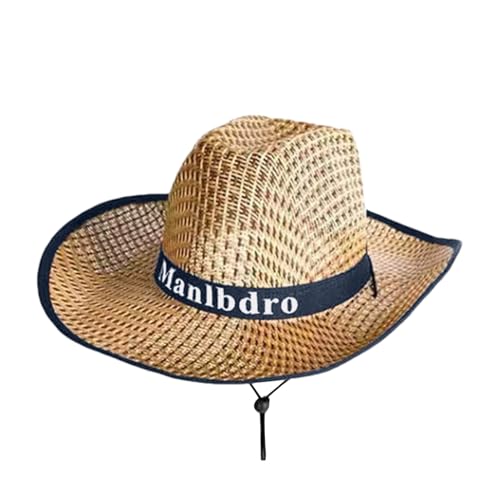 Hombres del sol | Sombrero de paja de ala de 39 cm de ancho | 80G UV Protection Sun Hats | Straw Western Cowboy Summer Sombrá para acampar, senderismo, jardinería, viajes y al aire libre, barbilla imp