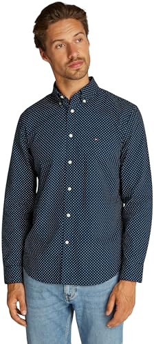 Tommy Hilfiger Herren Hemd Flex Poplin Polka Dot Regular Fit, Blau (Night Sky / Multi Dot), L