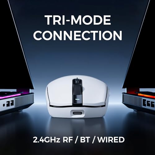 Image of MCHOSE G3 V2 Pro Wireless Gaming Mouse, Symmetrical, PAW 3395, 26K DPI, Tri-Mode Connection, 1K Hz Wired /1K Hz Wireless Polling Rate, 59g Weight, White, 112 Hours Battery Life - G3 V2, White