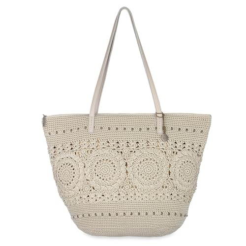Image of The Sak Faye Tote Bag - Hand Crochet Women's Purse For Everyday & Travel - Handbag With Zipper Pocket & Shoulder Straps