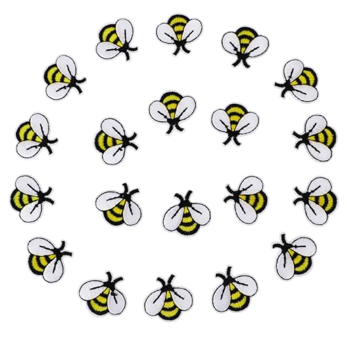 20 PCS Bee Embroidered Patches Bee Shape Patches Bee Buttons