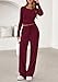 PRETTYGARDEN Women's 2025 Fall Trendy 2 Piece Outfits Lounge Sets Long Sleeve Top Henley Shirts Wide Leg Pants Travel Clothes (Burgundy,X-Large)