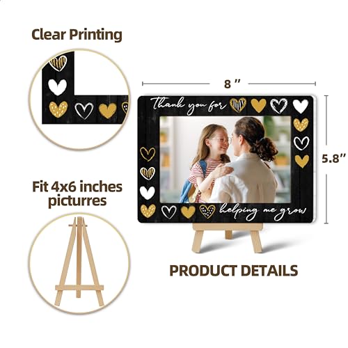 Image of DETIHO Thank You for Helping Me Grow 4x6 Photo Frame, Small Wooden Photo Frame with Easel Stand, Teacher Appreciation Gifts for Table Decor Display -E02