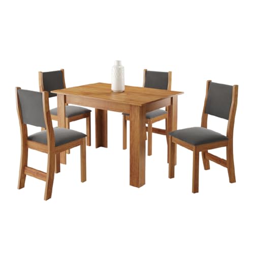 Conjunto de Mesa Sala de Jantar 1,10m 4 Cadeiras Place Madeirado/Cinza Veludo