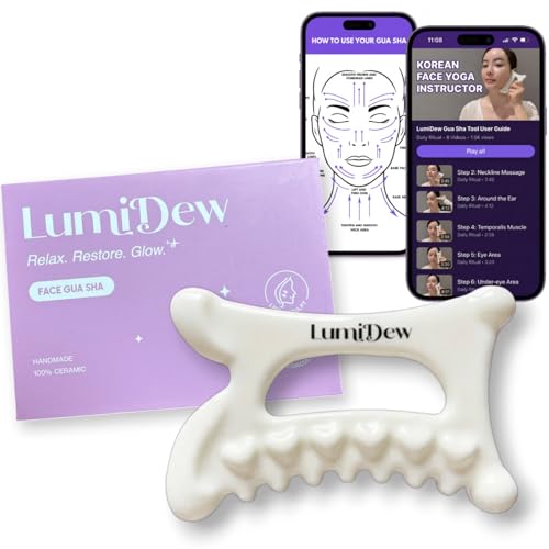 LumiDew Ceramic Guasha Tool for Face & Body - Lymphatic Drainage Massager Face Sculpting Tool Jawline Shaper & Double Chin Reducer - Self Care Gifts