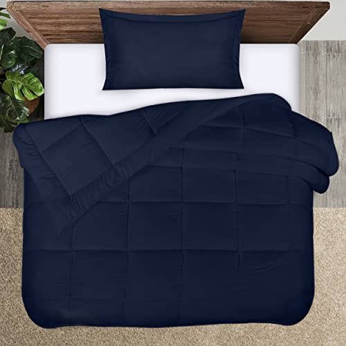 Utopia Bedding Twin Comforter Set Navy, Comforters Twin Size 2 Pieces Bedding Comforters Sets, Down Alternative Soft Bed Set, 1 Comforter (64 x 88 inches) 1 Pillow Sham (20 x 26 inches)