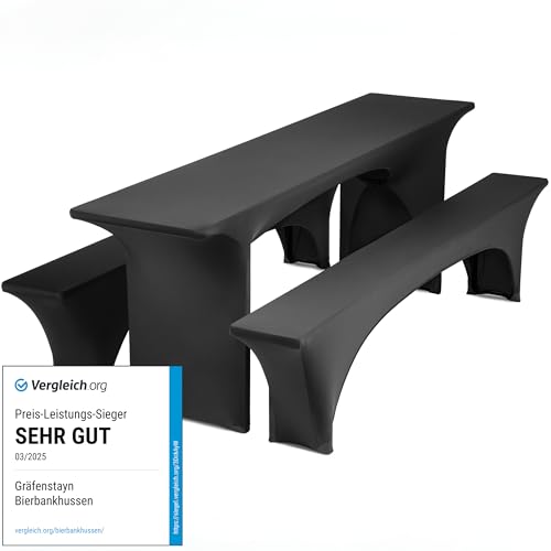 Gräfenstayn® Leopold Stretch - Biertischhussen-Set 3 TLG für Bierzeltgarnitur - 50cm oder 70cm Tischbreite - mit Öko-Tex Siegel Standard 100 : \"Geprüftes Vertrauen 31188 (Schwarz 50x220cm) Gräfenstayn® Leopold Stretch - Biertischhussen-Set 3 TLG für Bierzeltgarnitur - 50cm oder 70cm Tischbreite - mit Öko-Tex Siegel Standard 100 : \"Geprüftes Vertrauen 31188 (Schwarz 50x220cm)