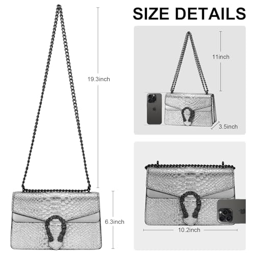 Image of Women's Crossbody Shoulder Bag Snake Print Satchel Purse Leather Chain Clutch Evening Handbag