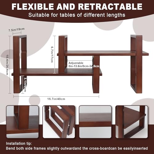 Image of Desk Shelf, 100% Solid Wood Adjustable Desktop Bookshelf, No Tools or Nails Required Retro Tabletop Bookshelf, 130lb Load Capacity for Living Room, Office, for Books, Cookbooks, Walnut Colour