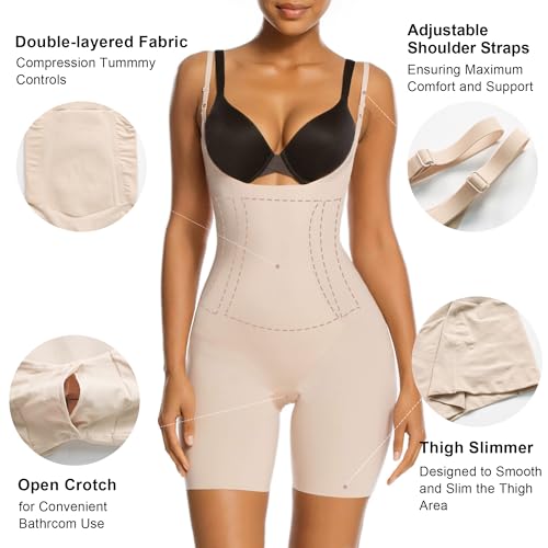 SHAPERX Shapewear for Women Tummy Control Open Bust Thigh Slimmer Body Shaper3