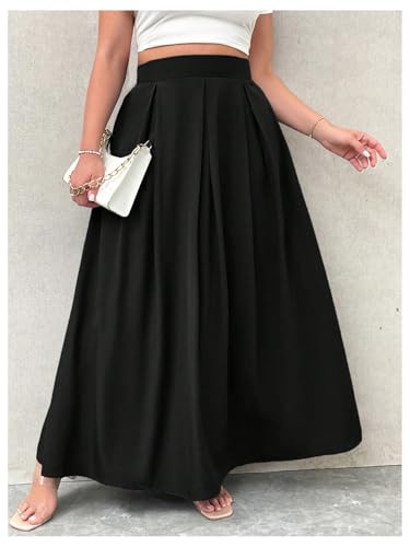 Verdusa Women's Plus Size A Line Maxi Skirt High Waist Pleated Flowy Skirts with Pockets4