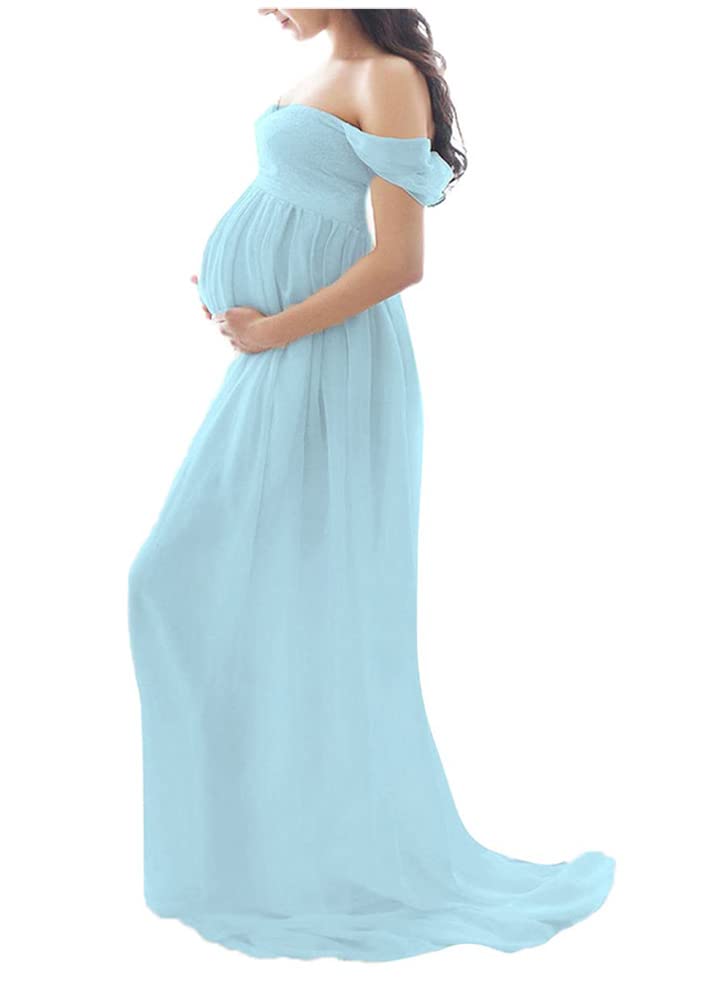 Tomwell Robe Grossesse Femme Jupe Longue en Mousseline de Soie Maternité Photographie Robe Couleur Unie Élégant Shooting Photo Maxi Robes