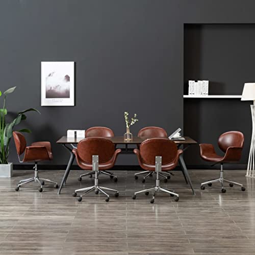 SKM Sillas de Comedor giratorias 6 Unidades Cuero sintético marrón,Mobiliario,Sillas,Sillas de Comedor,Marrón,3054862