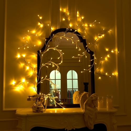 Yepfom 2Pcs Enchanted Willow Vine Lights, 18 Branches 144 LEDs Lighted Willow Vine for Wall Decor, Indoor Christmas Swags Decorations for Bedroom, Living Room & Home Decor, White Branch by Yepfom - Image 3