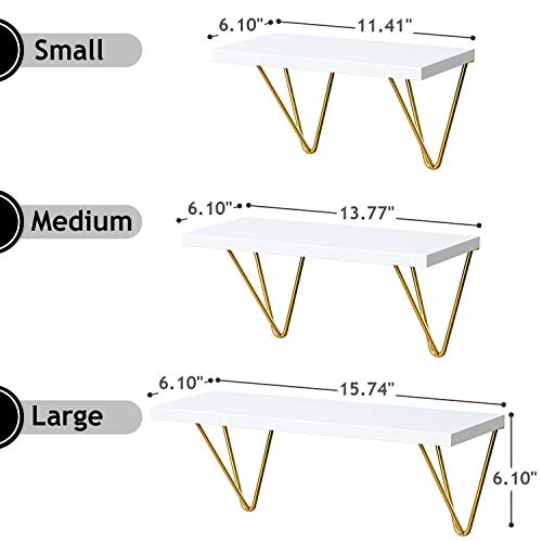 STORAGEGEAR Triangle Modern Gold Bracket Floating Shelves Set of 3 Wall Mounted for Home Decor Living Room, Bathroom, Bedroom, Kitchen and Coffee Bar Storage - Thumbnail 2