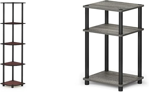 Furinno Turn-N-Tube Estante de exhibición esquinero de 5 niveles con estantería multiusos y mesa auxiliar Furinno Just de 3 niveles, mesa