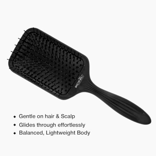 Image of Ikonic Professional Pro Paddle Hair Brush, Detangling Hair, Anti Static Brush, Ionic Technology, Ideal for Men & Women, Salon /Personal Grooming, Straightening, Smoothening, Heat Resistant - Black