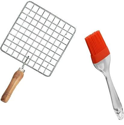LEGION Big Square Roaster +Silicone Oil Brush Set (Pack of 2) 1 kg Roaster (Silver, Red)-image-8