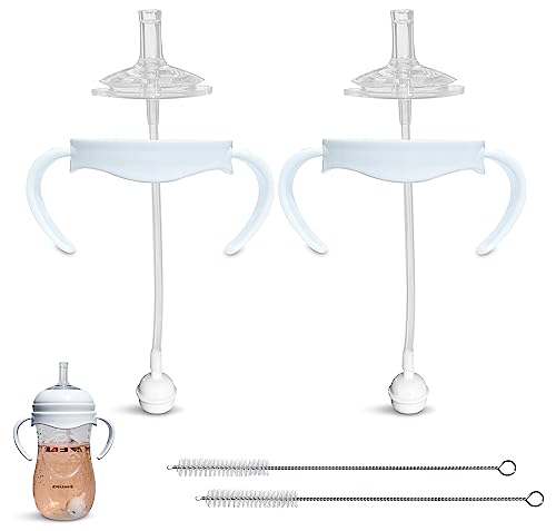 Image of Straw Cup Conversion Kit for Philips Avent Natural Baby Bottle 2-Count | Soft Silicone Straw Top Nipples, Weighted Any Angle Straw Ball, Bottle Handles and Straw Cleaning Brush | 6+ months (Straw Top)