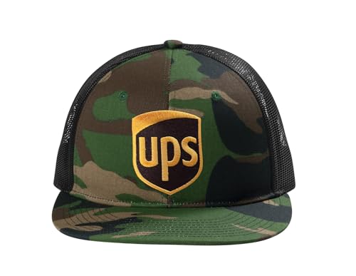 Camo Flat Bill Back Black United Parcel Service Official Style Color Embroidered Patch Front Snapback Baseball Cap Hat