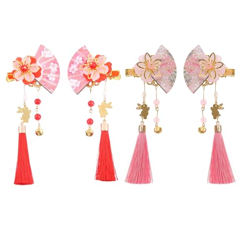 Pinzas de pelo estilo japonés PRETYZOOM con flores y borlas