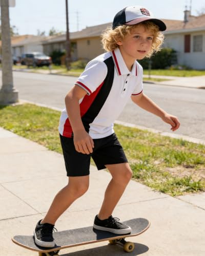 Image of Boys 2 Piece Outfits Short Sleeve Basketball Pattern T-Shirt and Shorts Summer Clothes for Kids 5-12 Years