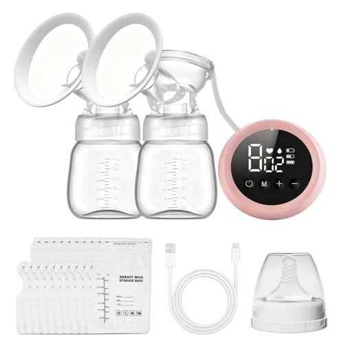 Sacaleches Eléctricos Doble, Extractor de Leche Portátil, 3 Modos 9 Niveles, Sacaleches Electricos Manos Libres, Sin BPA, Extractor de Leche Silencioso e Indoloro para viajes y hogar, Rosa