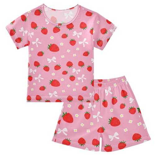 Strawberry Bow Flower Pajama Set Short Sleeve Pajamas Shorts Sets Cotton Soft Loungewear Sleepwear 5Y
