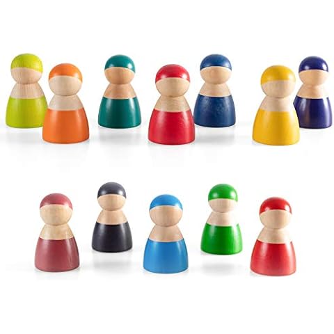 MERRYHEART Rainbow Peg Dolls for Toddlers, 12 PCS Wooden Peg People Toys, Wooden People Pretend Play with Rainbow Stacking Toy, Preschool Wood Rainbow Friend Educational Toys Cover