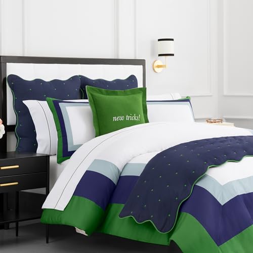 Image of kate spade new york Old Habits, New Tricks Reversible Decorative Pillow, 18 inch x 18 inch Throw Pillow for Bed or Sofa, Cotton and Linen Cover, Green