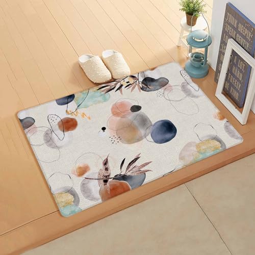 Bohemia Kitchen Bath Door Mat Cushioned Runner Rug,Washable Welcome Floor Sink Antifatigue Mat,Waterproof & Non-Slip Comfort Standing Doormat,Modern Abstract Minimalist Middle Century 24