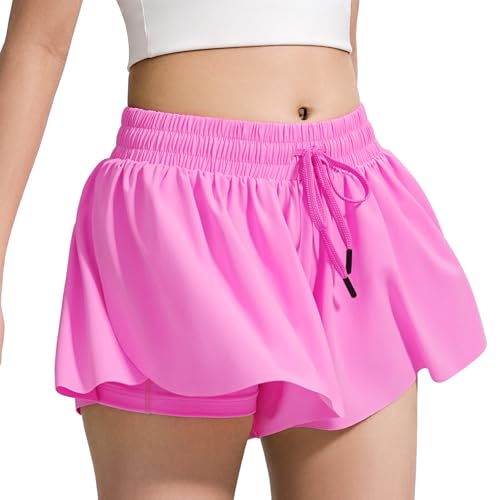 La mejor selección de Ropa interior deportiva para Niña los 5 mejores. 48 BOOPH - Pantalones cortos deportivos de mariposa para niñas, con bolsillos interiores, 2 en 1, para correr, tenis y deportes, Rosa Rojo, 9-10 Años