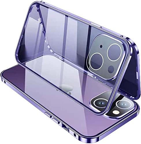 Coque iPhone 14 bris de glace évité grâce au verre trempé magnétique violet