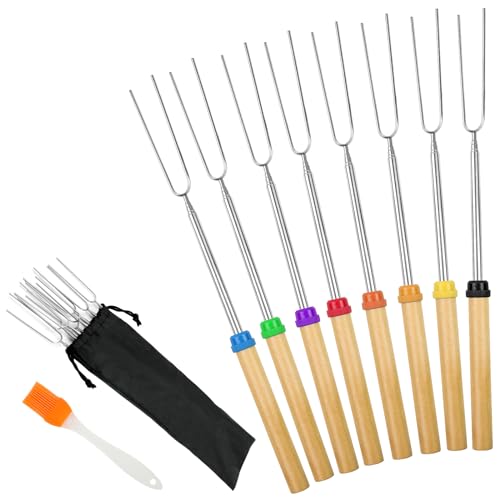 OFFCUP Grillspieße Teleskop, 8 Stücke Lagerfeuer Grillgabel Edelstahl, Lagerfeuerspieße Ausziehbar 81cm Lange Marshmallow Bräter Lagerfeuer Camping Sticks für Camping Grill Gartenparty, Grillparty