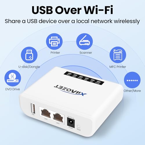 Image of Wireless USB Server, Print Server, Share a USB Device (Printer, Scanner or More) Over LAN via Ethernet or WiFi Network - Easy Setup (LK100EW)