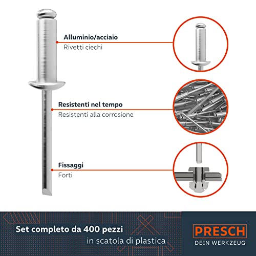 Presch Set rivetti ciechi 400 pezzi