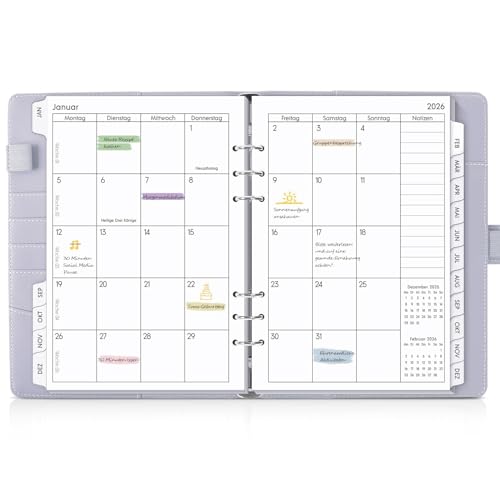 SKYDUE Kalender Ringbuch A5 Nachfüllbar Ringbuch A5 Nachfüllbar Planer 2026 Terminplaner 2026 Perfekt Für Schüler Und Berufstätige(Lila)
